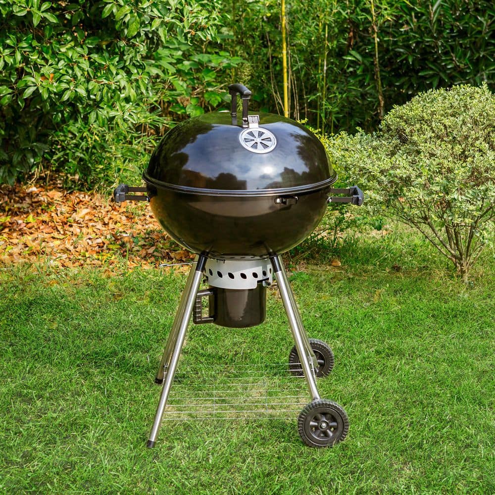 22-Inch Black Porcelain-Enameled Kettle Charcoal Grill with Wheels