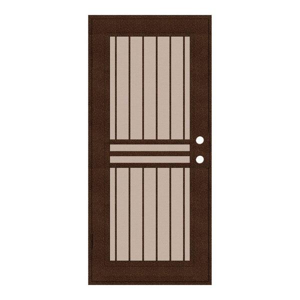 Unique Home Designs 30 in. x 80 in. Plain Bar Copperclad Left-Hand Surface Mount Aluminum Security Door with Desert Sand Perforated Screen