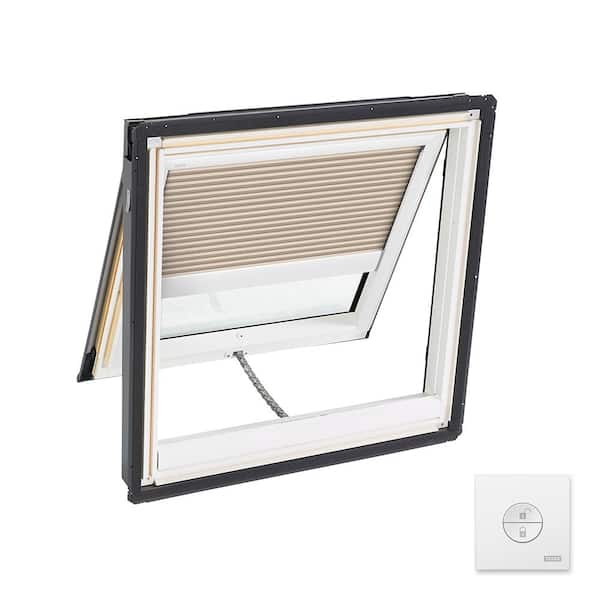 VELUX 44-1/4 in. x 45-3/4 in. Solar Powered Venting Deck Mount Skylight w/ Laminated LowE3 Glass & Beige Room Darkening Blind