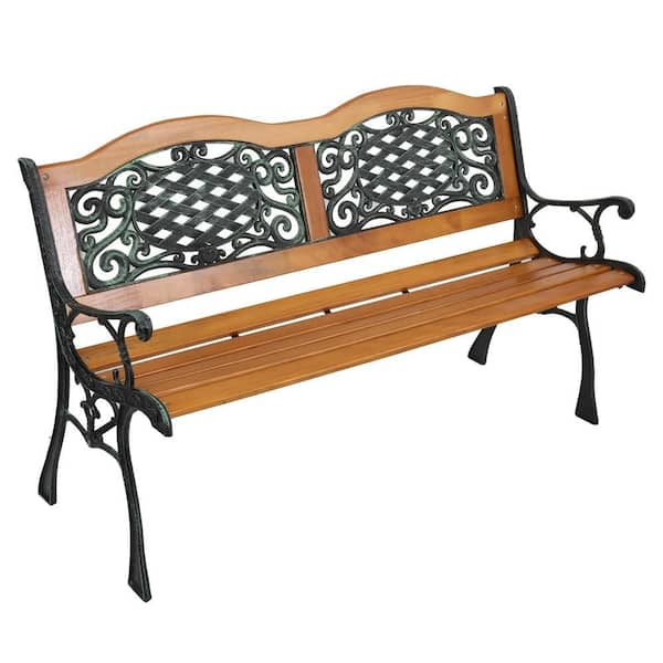Bench Arch Back OGETFUUR 49 in. 2-Person Black and Brown Metal Wood Outdoor Bench with ...