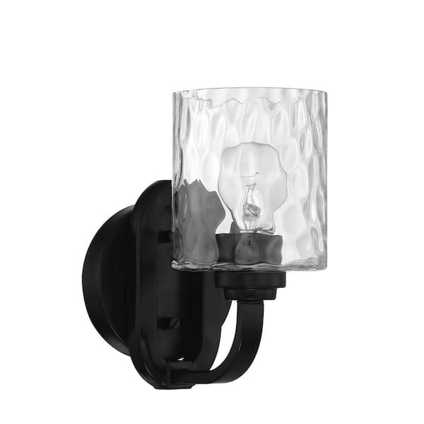 CRAFTMADE Collins 9 in. 1 Light Flat Black Finish Wall Sconce with Clear Hammered Glass