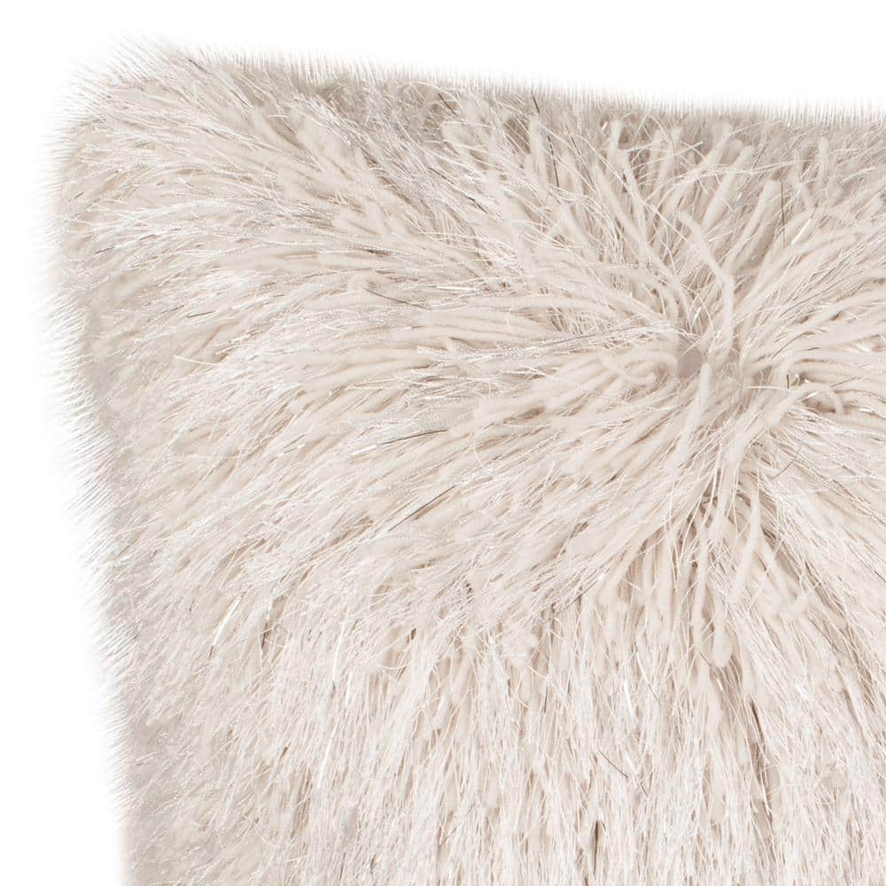 20'' Off-White Shag Plush Decorative Pillow
