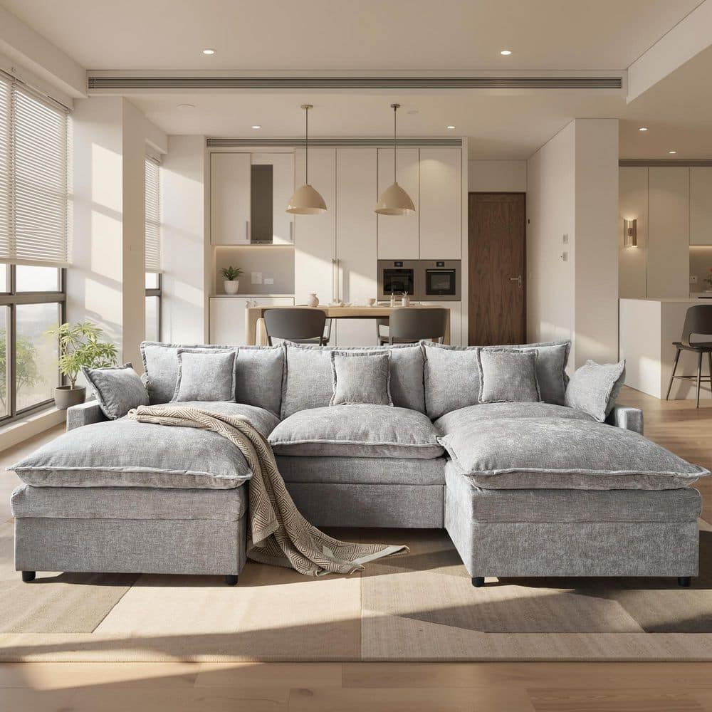 Allwex YC 107 in. Wide Arm 3-Piece Modern Chenille U-Shape Modular