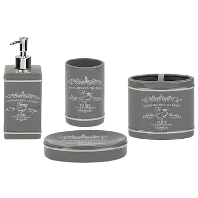 4-Piece Paris Bath Accessory Set in Grey