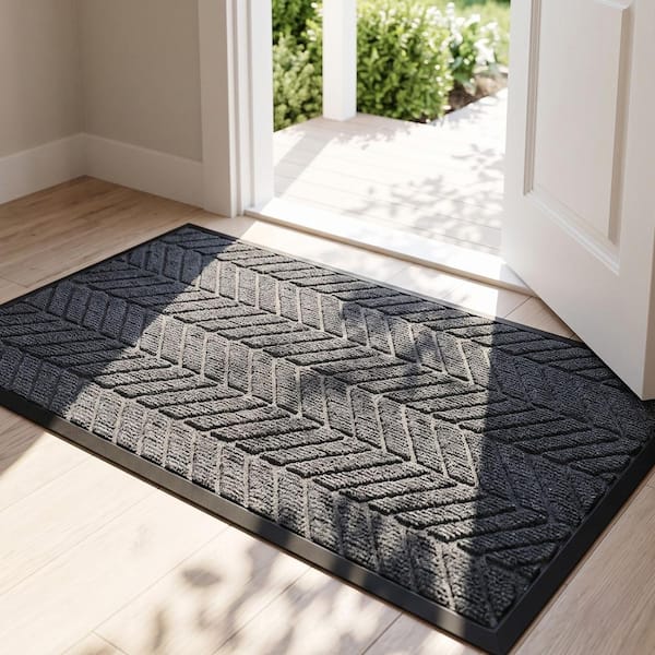 Black 19.69 in. W x 31.5 in. L Outdoor Rubber Doormat, Non-Slip Dust-Trapping Entryway Floor Mat