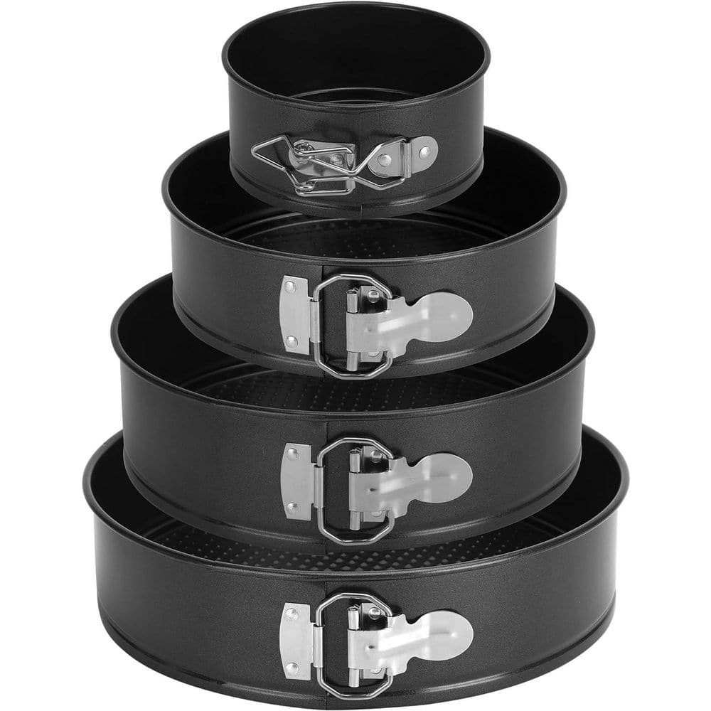 4-Piece Carbon Steel Nonstick Springform Cake Pan Bakeware Set with Removable Bottom for Baking
