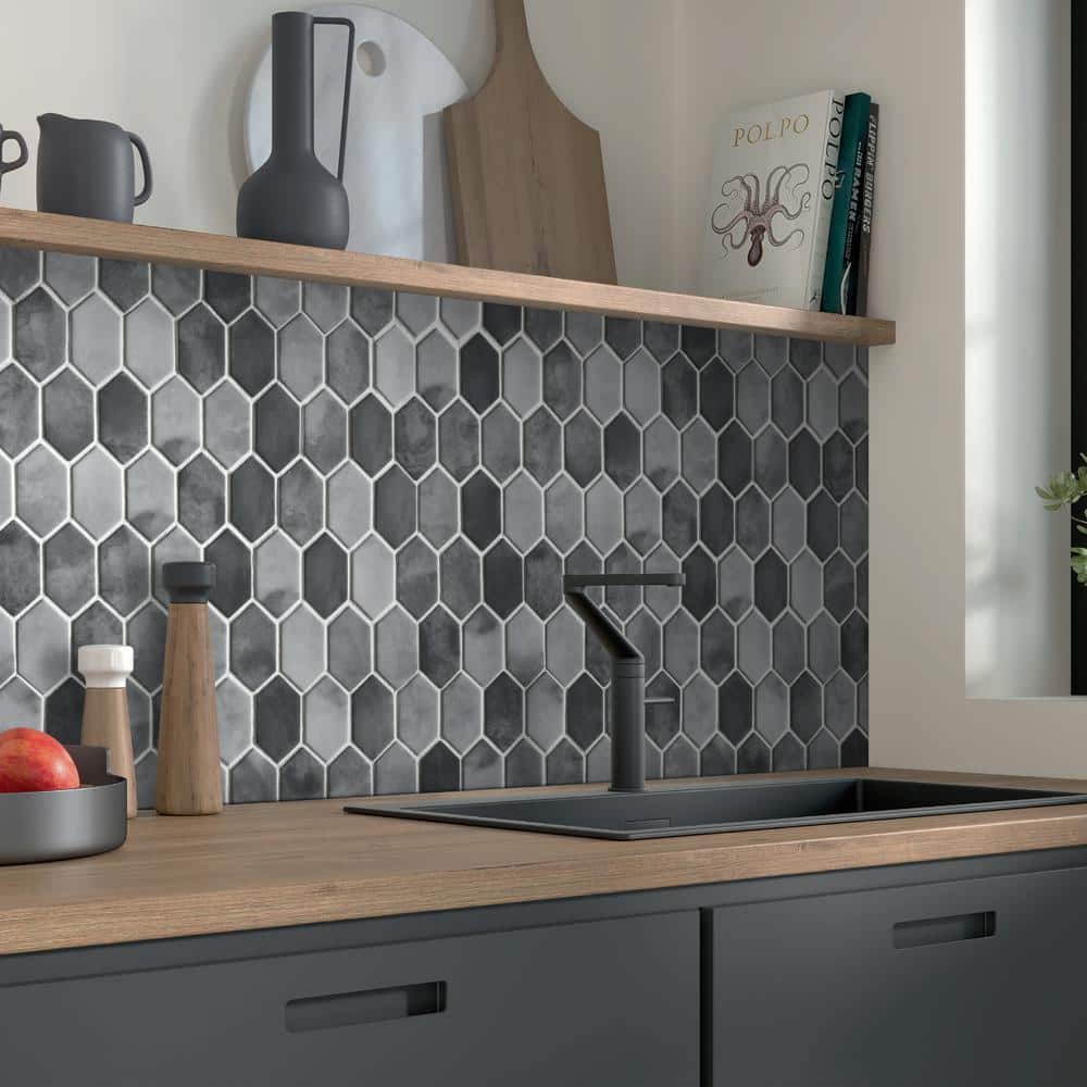 Gray Hexagonal Recycled Glass Mosaic Floor and Wall Tile