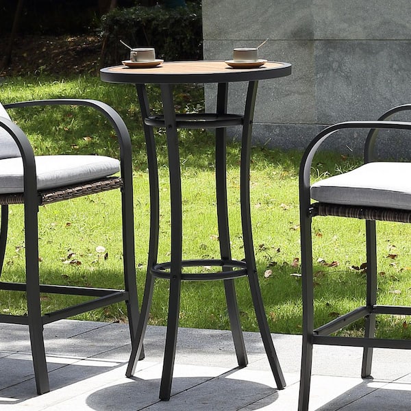 Unbranded 40 in. H Rustic Steel Bar Table, Round Solid Wood Top Dining Room Pub Table Bistro Table