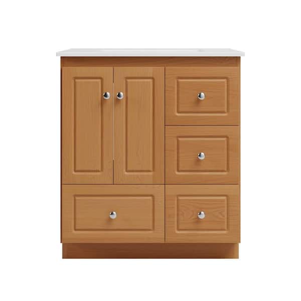 Ultraline 31 in. W x 22 in. D x 35 in. H Vanity with Right Drawers in Nat Alder with Vanity Top in White