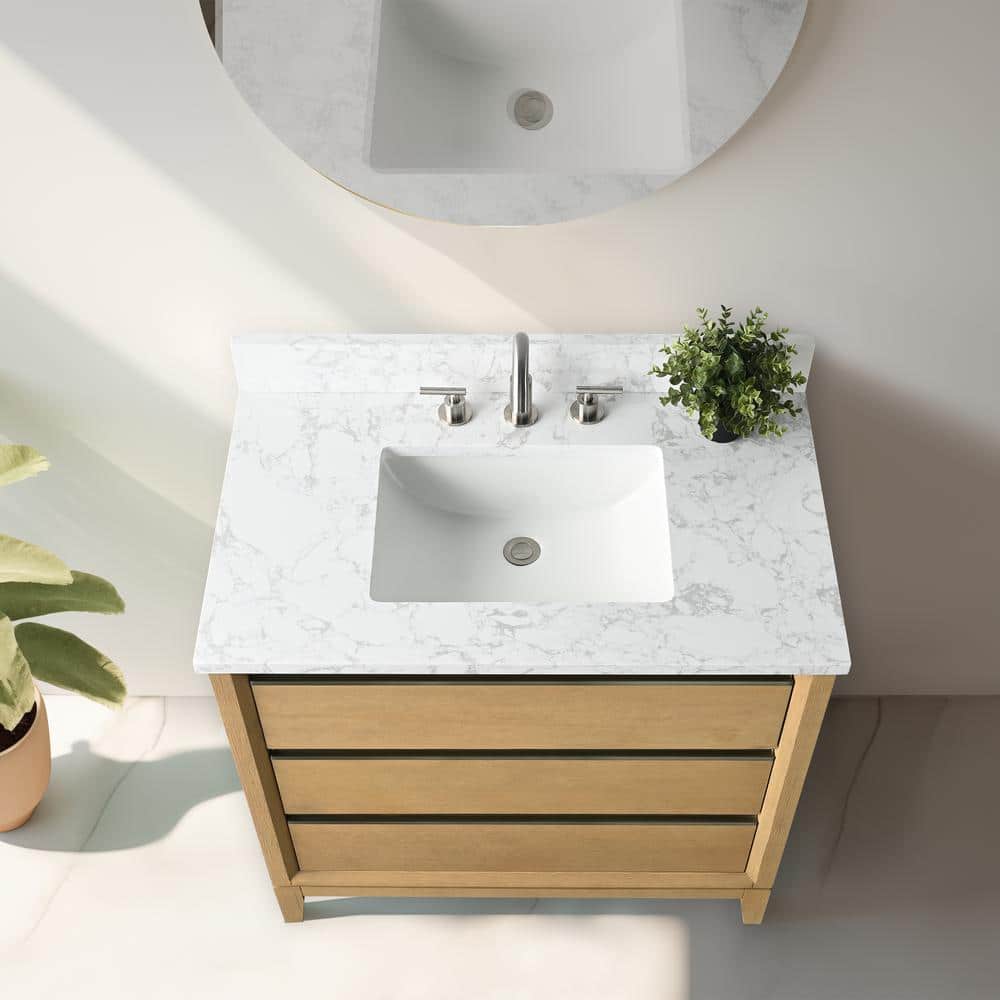 Natural Oak 36" Single Bathroom Vanity with Marble Top