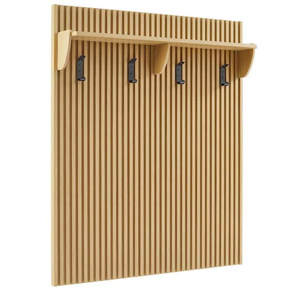 Render Fluted Coat Rack Panel With Shelf in Light Oak