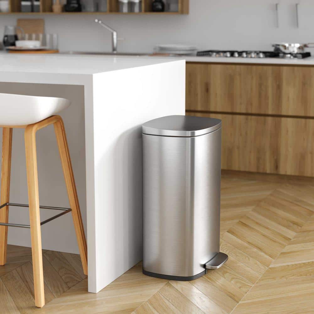 iTouchless 13.2 Gal. Stainless Steel Rectangular Metal Household Trash Can with Trash Sticker, SoftStep, and Inner Bucket PC13RSS