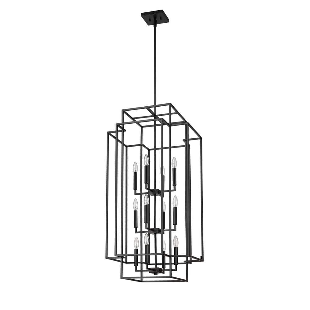 Matte Black 12-Light Geometric Cage Pendant