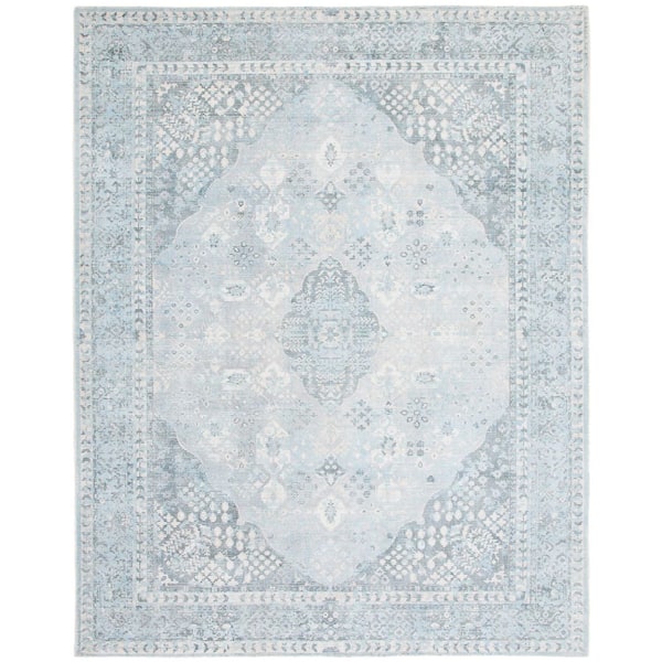 Restoration Vintage 8 ft. x 10 ft. Gray/Light Blue Ornate Border Area Rug