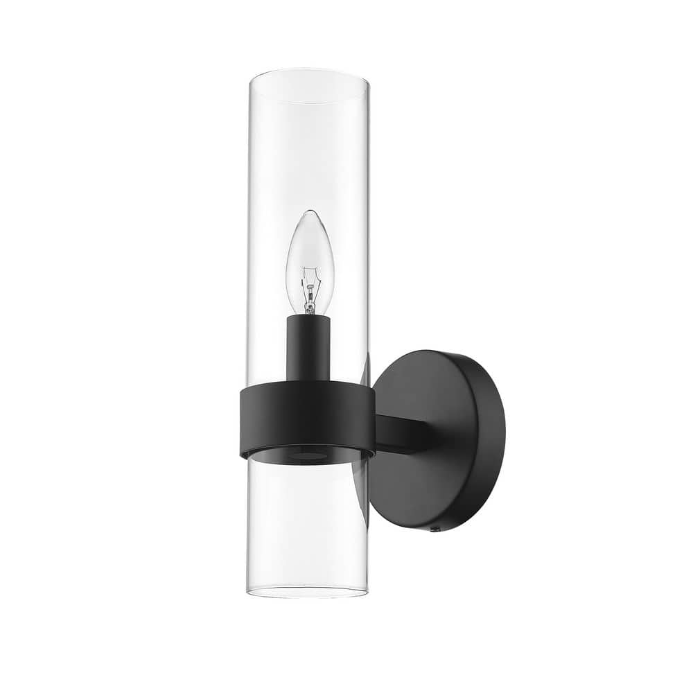 Matte Black Dimmable Steel Wall Sconce with Glass Shade