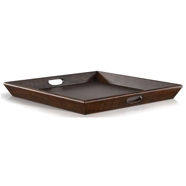 Flint Dark Rustic Oak Brown Square Wood 27 in. Decorative Serving Tray