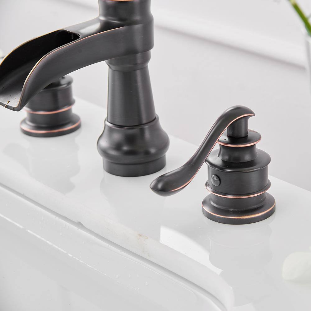 Oil Rubbed Bronze 8-Inch Widespread Bathroom Faucet with Waterfall Spout