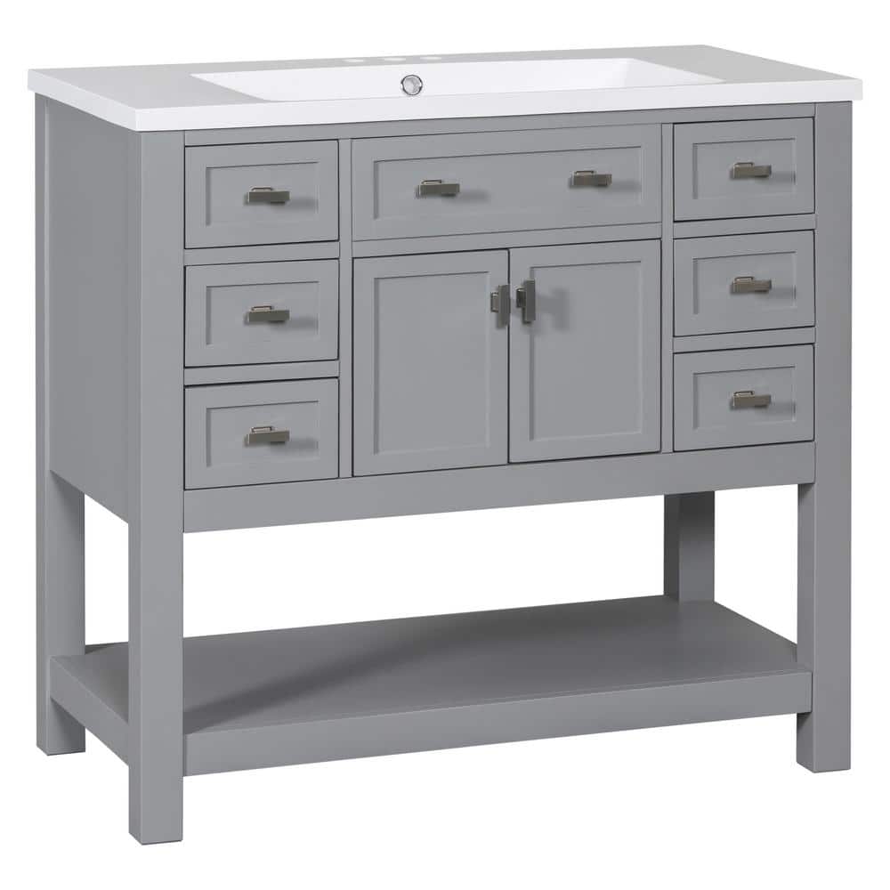 36 in. W x 18 in. D x 34.1 in. H Single Sink Freestanding Bath Vanity in Gr