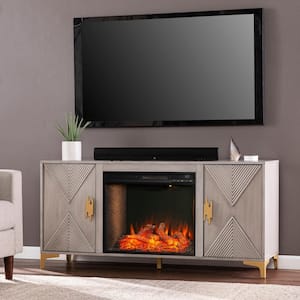 Breah 56 in. Smart Electric Fireplace in Graywashed and Gold