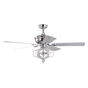 52 in. Smart Indoor Chrome Ceiling Fan with Remote Control and 5 Blades Reversible Quiet Motor Crystal Chandelier Fan