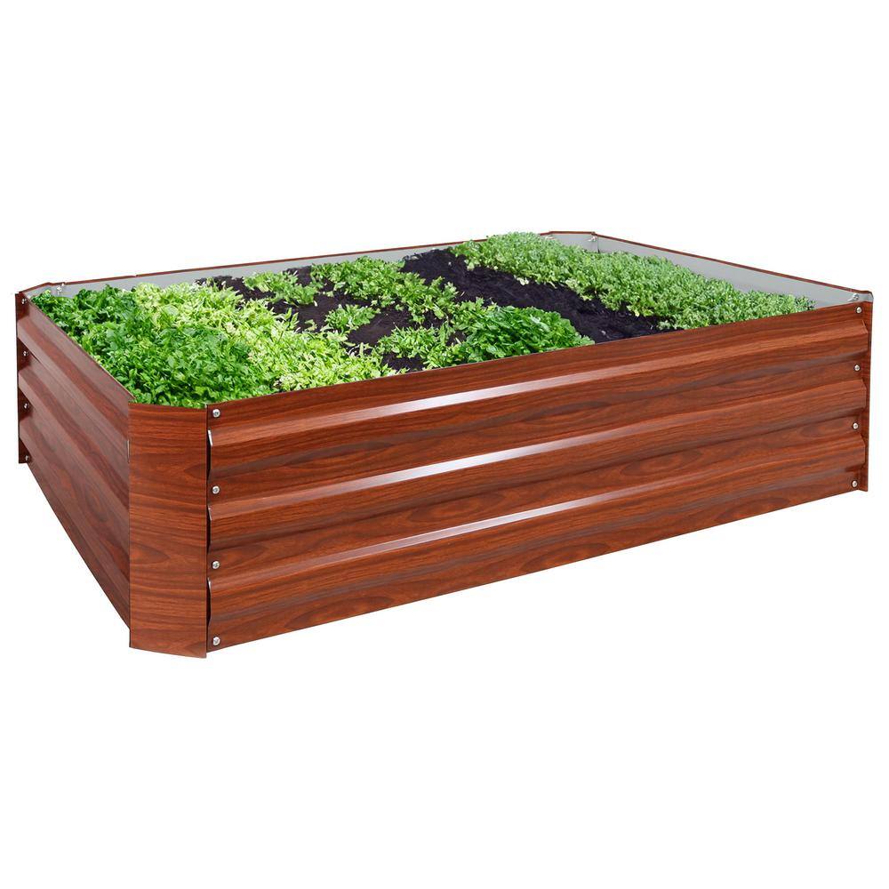 Woodgrain Galvanized Steel Raised Garden Bed for Outdoor Plants