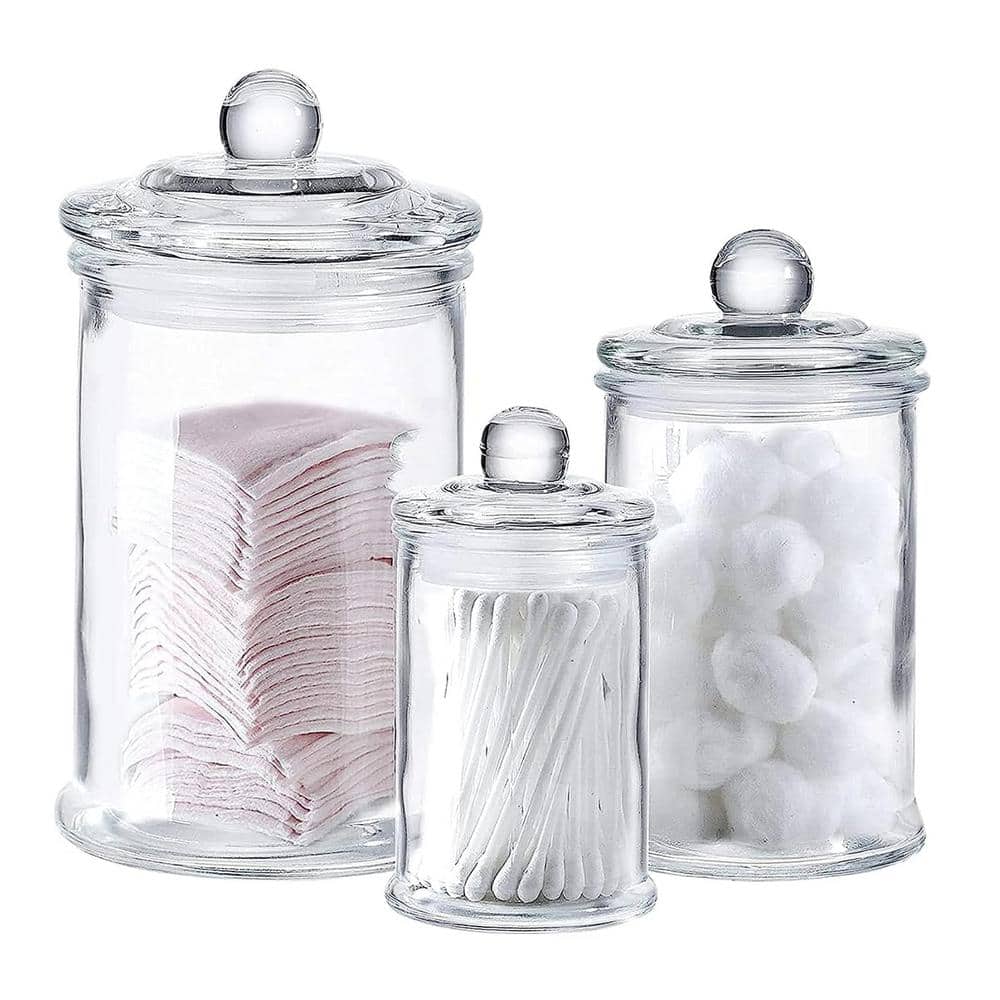 3Set of Bathroom Premium Glass Storage Container Apothecary Jars with Decor