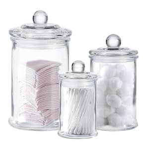 3Set of Bathroom Premium Glass Storage Container Apothecary Jars with Decorative Crystal for Kitchen or Bathroom