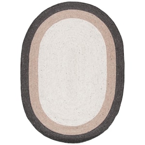 Braided Charcoal/Ivory 4 ft. x 6 ft. Oval Solid Area Rug