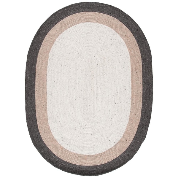 SAFAVIEH Braided Charcoal/Ivory 5 ft. x 7 ft. Oval Solid Area Rug