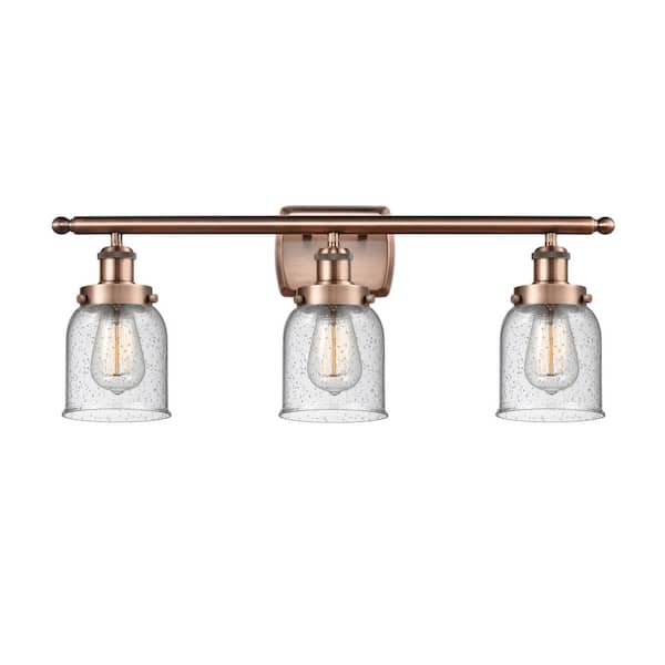 Bell 26 in. 3-Light Antique Copper Vanity Light with Glass Shade