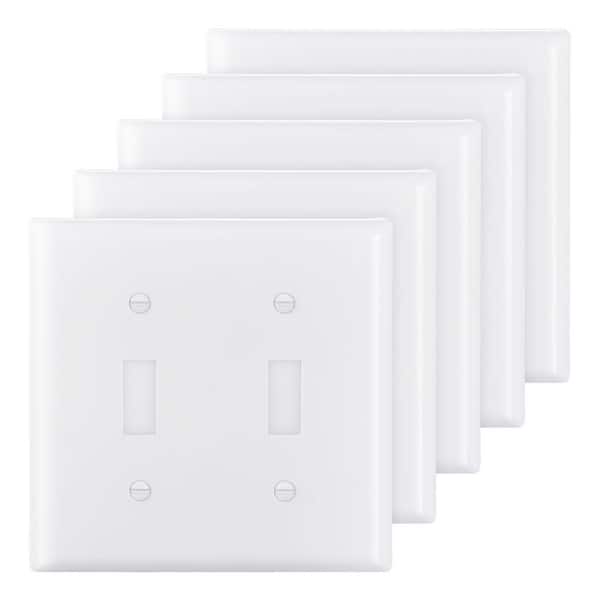 2-Gang White Toggle Plastic Light Switch Wall Plates Switch Electrical Outlet Covers for Switch (5-Pack)