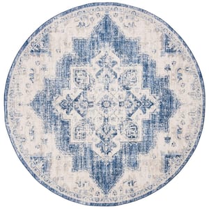 Brentwood Ivory/Navy 3 ft. x 3 ft. Round Border Area Rug