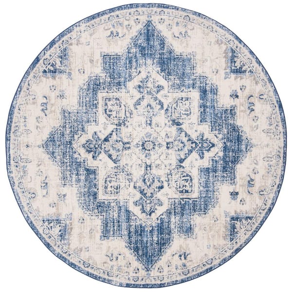 SAFAVIEH Brentwood Ivory/Navy 9 ft. x 9 ft. Round Border Area Rug