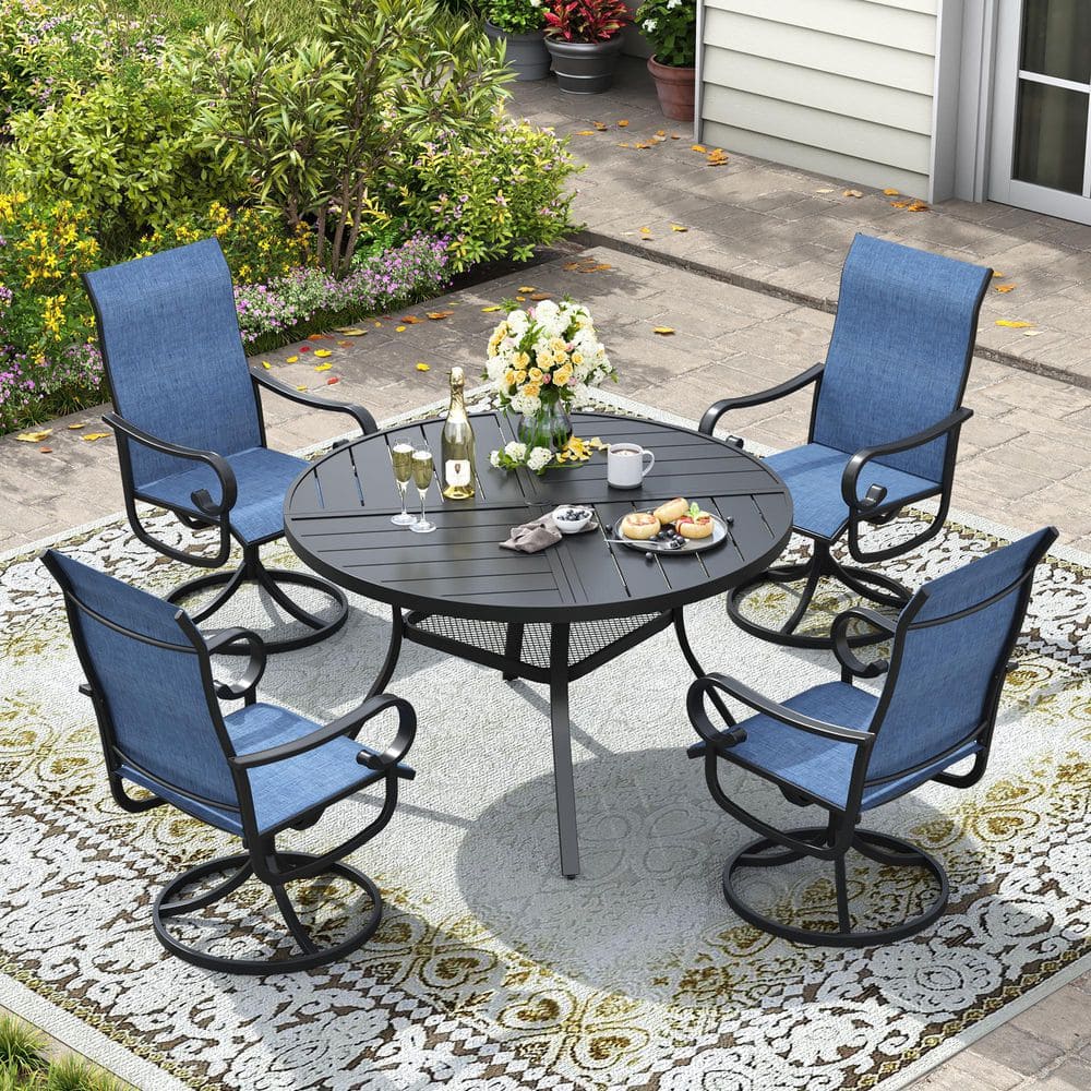 vicllax 5 Piece Metal Outdoor Patio Dining Set with 40.6 in. Black