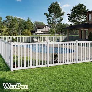 Sturbridge Vinyl Yard and Pool Fence w/Post and No Dig Steel Pipe Anchor Kit 4 ft. H x 6 ft. W