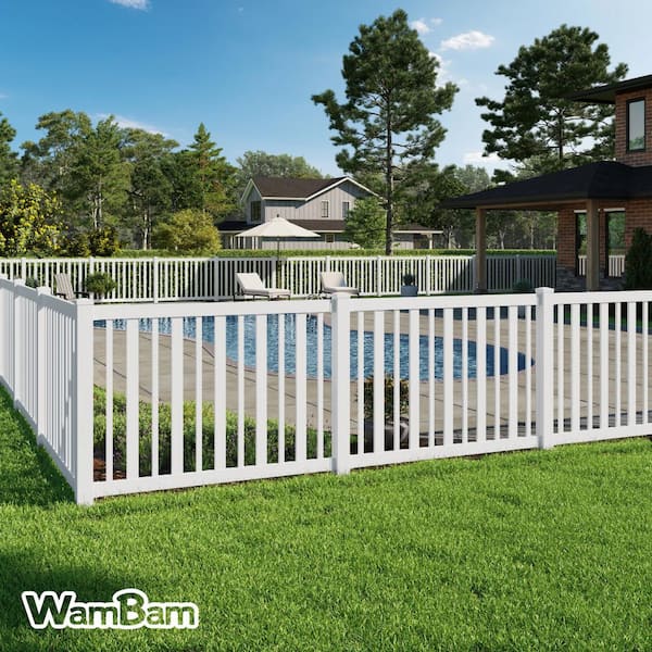 4 ft. H x 6 ft. W No Dig Sturbridge Flat Top Spaced Picket White Vinyl Yard and Pool Fence Panel with Post and Anchor