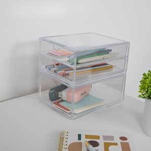 Clear Desk Organizer Set of 2 - 1 Single Drawer/1 Double Drawer