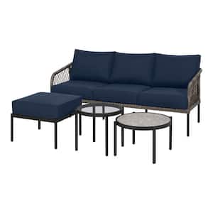 Parker Mill Black 4-Piece Metal Patio Seating Set with Porter Midnight Cushions