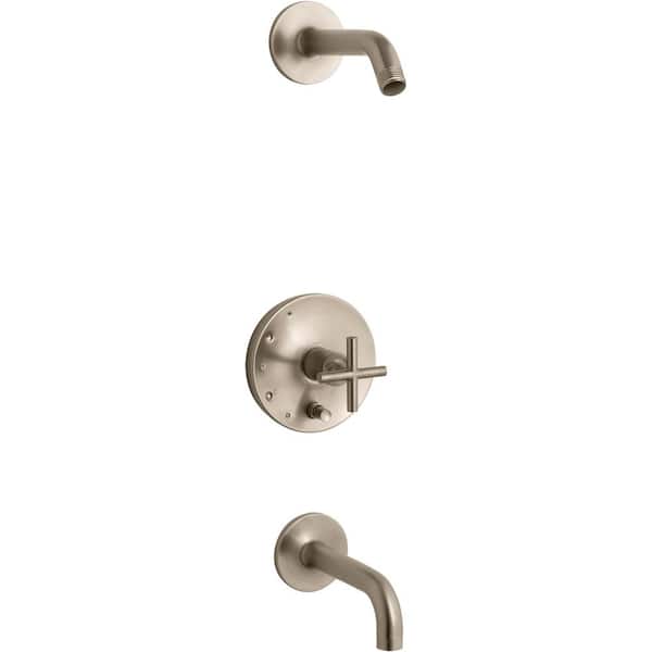 KOHLER Purist Cross 1-Handle Wall-Mount Trim Kit with Push Button Diverter in Vibrant Brushed Bronze (Valve Not Included)