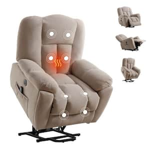 Beige Fabric Recliners Manual Massage and Heat Reclining with USB