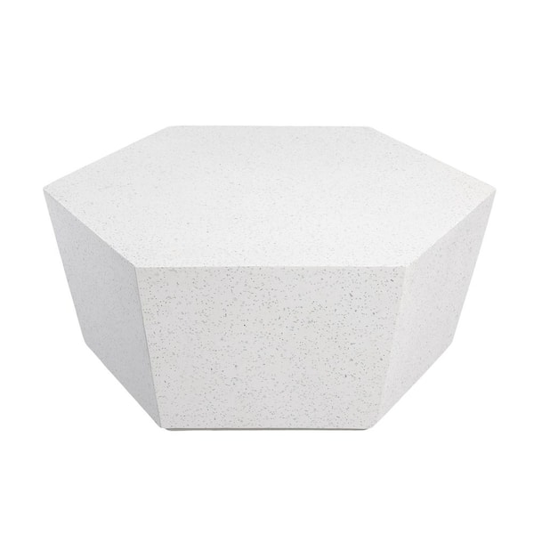 UPHA 35 in. Outdoor Off-White Hexagonal Magnesium Oxide Coffee Table, Side Table