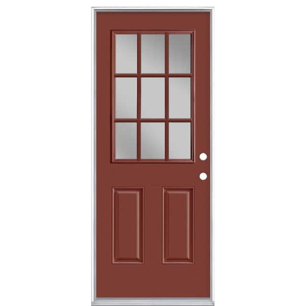 Masonite 32 in. x 80 in. 9 Lite Red Bluff Left Hand Inswing Painted Smooth Fiberglass Prehung Front Door with No Brickmold