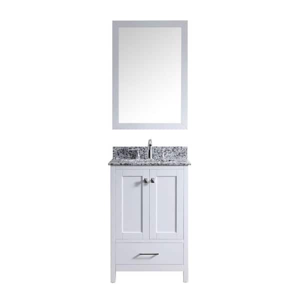 Virtu USA Caroline Madison 25 in. W Bath Vanity in White with Granite Vanity Top in Arctic White with Round Basin and Mirror