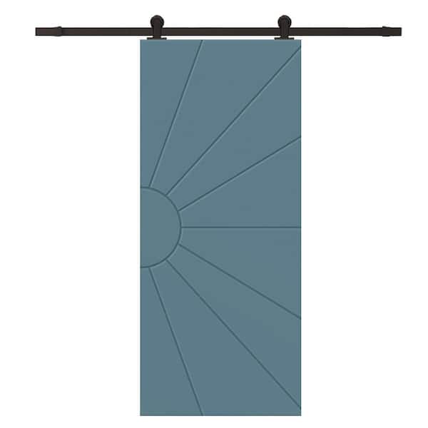 CALHOME 30 in. x 84 in. Dignity Blue Painted Composite MDF Paneled Interior Sliding Barn Door with Hardware Kit