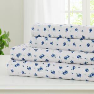 Printed 4-Piece Microfiber Sheet Set Sweet Rose Blue King