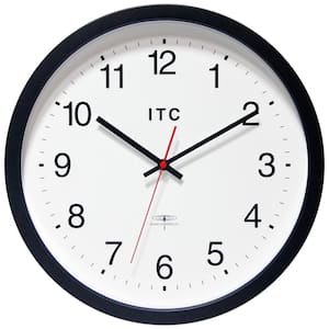 Time Keeper 14'' Round Radio-Controlled Business Wall Clock - Black Plastic Case with Shatter-Resistant Lens
