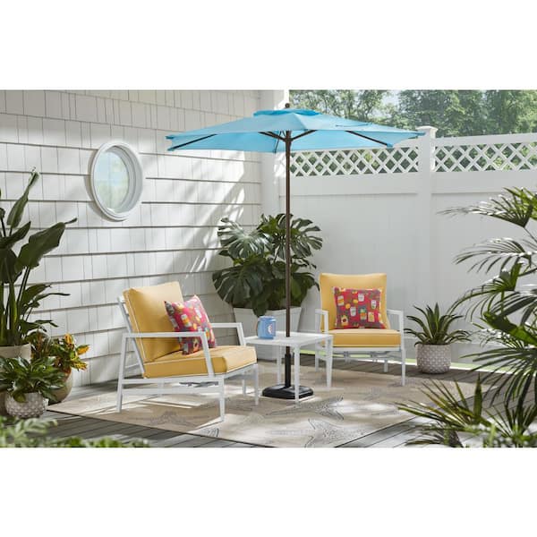 Hampton Bay Willow Cay White 3-Piece Steel Outdoor Conversation Set with CushionGuard Yellow Cushions
