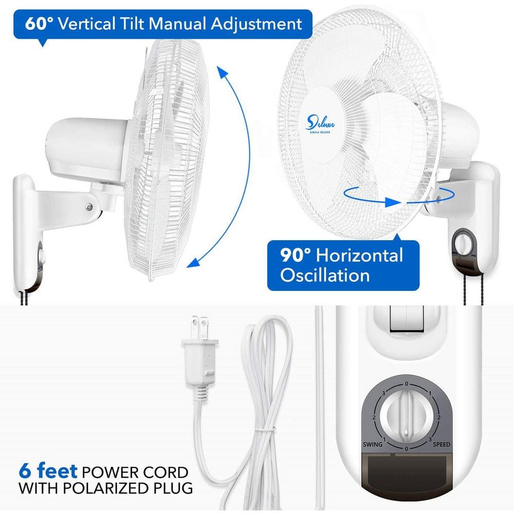 White 16-inch Metal Oscillating Wall Fan with Adjustable Tilt (2 Pack)