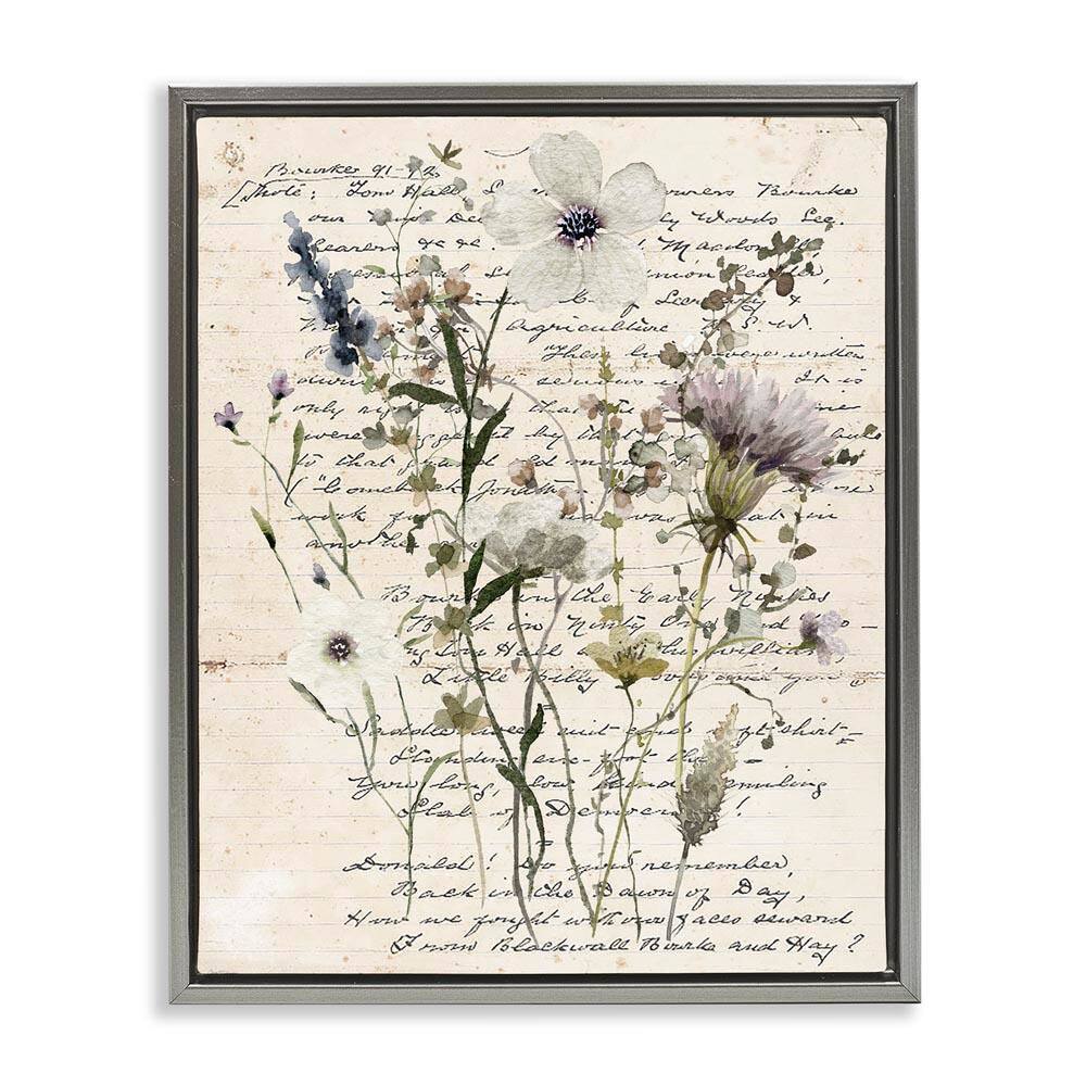 Pressed Flowers on Page by Carol Robinson Gray Floater Frame Nature Graphic Art Print 21 in. x 17 in. price history on PriceWatchPro
