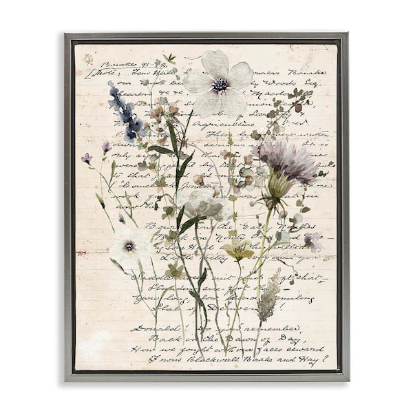 Stupell Industries Pressed Flowers on Page by Carol Robinson Gray Floater Frame Nature Graphic Art Print 21 in. x 17 in.